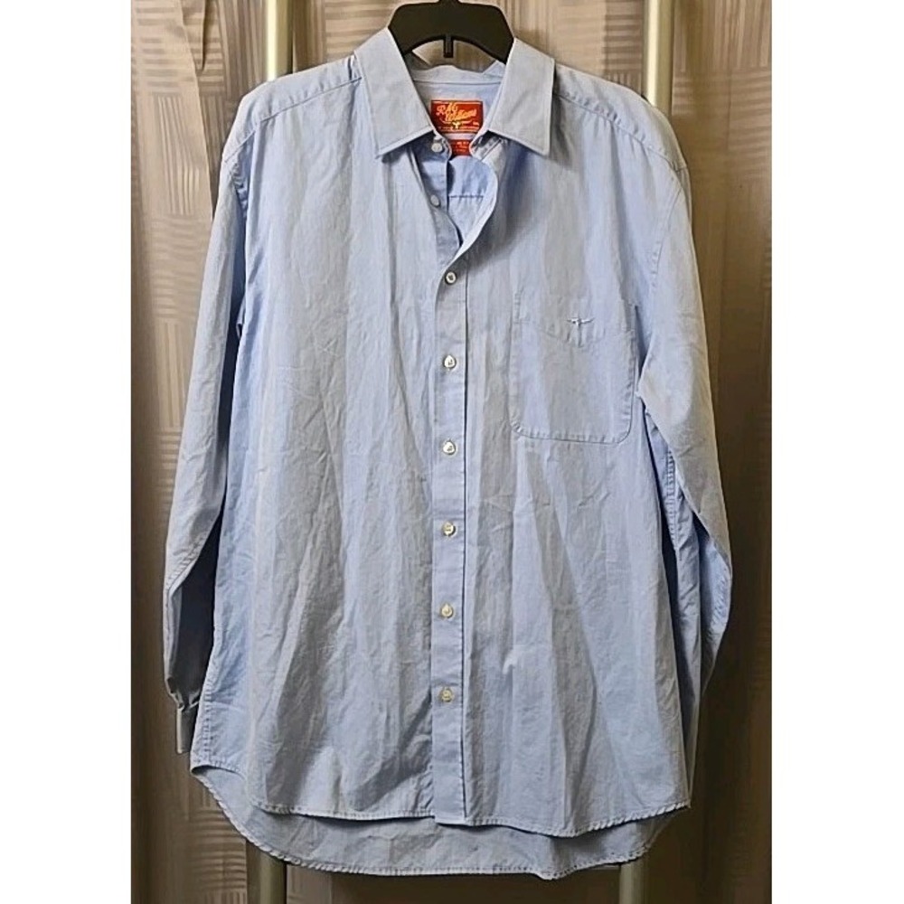 RM Williams Men's Shirt‎ Button Up 2XL XXL Long Sleeve Solid Blue Logo